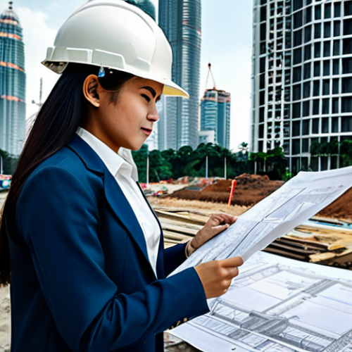 **

"A professional female architect in a modest, stylish outfit (fully clothed), reviewing blueprints at a construction site in Kuala Lumpur. Background includes a modern skyscraper under construction and bustling city life. Safe for work, appropriate content, perfect anatomy, natural proportions, professional, family-friendly, high resolution, realistic rendering."

**